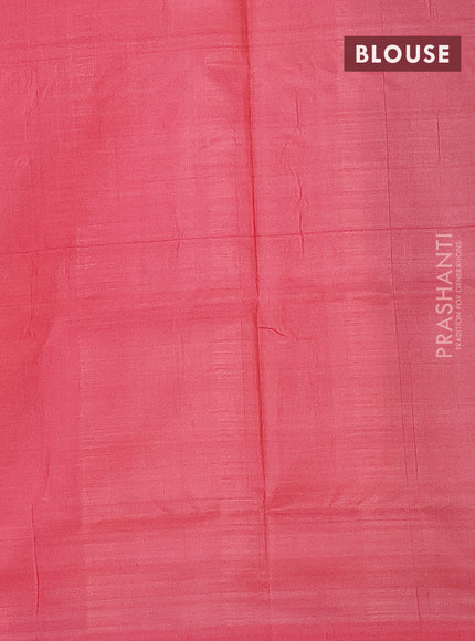 Banana pith saree dual shade of teal bluish green and pink with thread woven buttas in borderless style