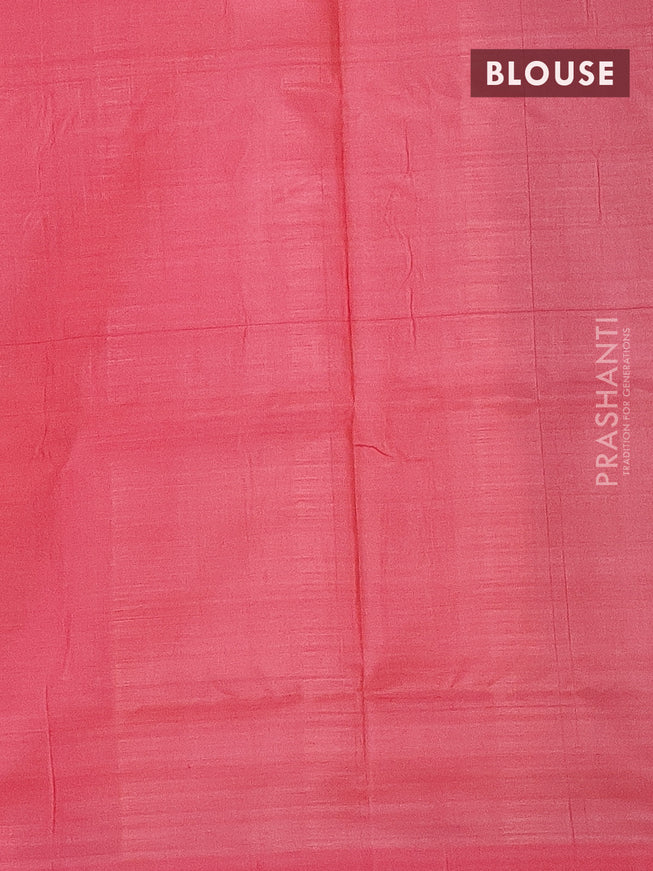 Banana pith saree dual shade of teal bluish green and pink with thread woven buttas in borderless style