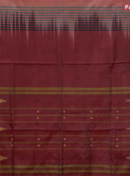 Banana pith saree dual shade of red and maroon shade with thread woven buttas in borderless style