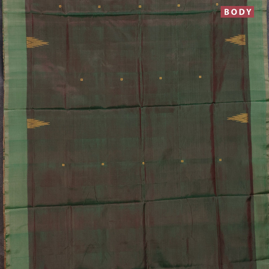 Banana pith saree dual shade of pinkish green and sandal with thread woven buttas and contrast border