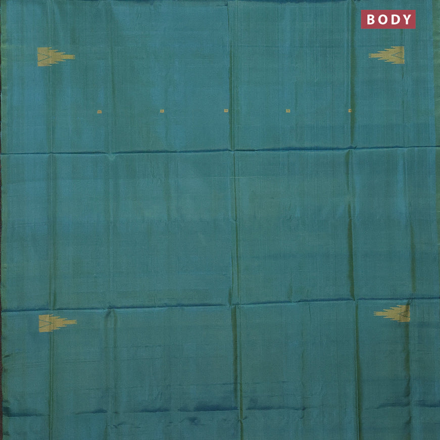 Banana pith saree dual shade of teal green and pink with thread woven buttas in borderless style