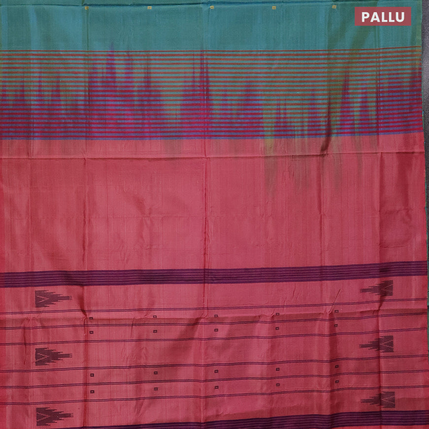 Banana pith saree dual shade of teal green and pink with thread woven buttas in borderless style