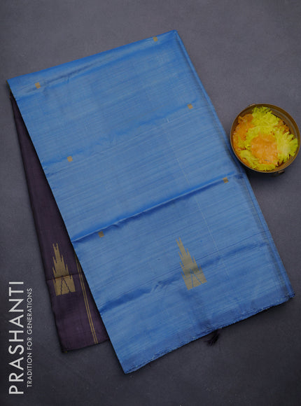 Banana pith saree light blue and deep jamun shade with thread woven buttas in borderless style