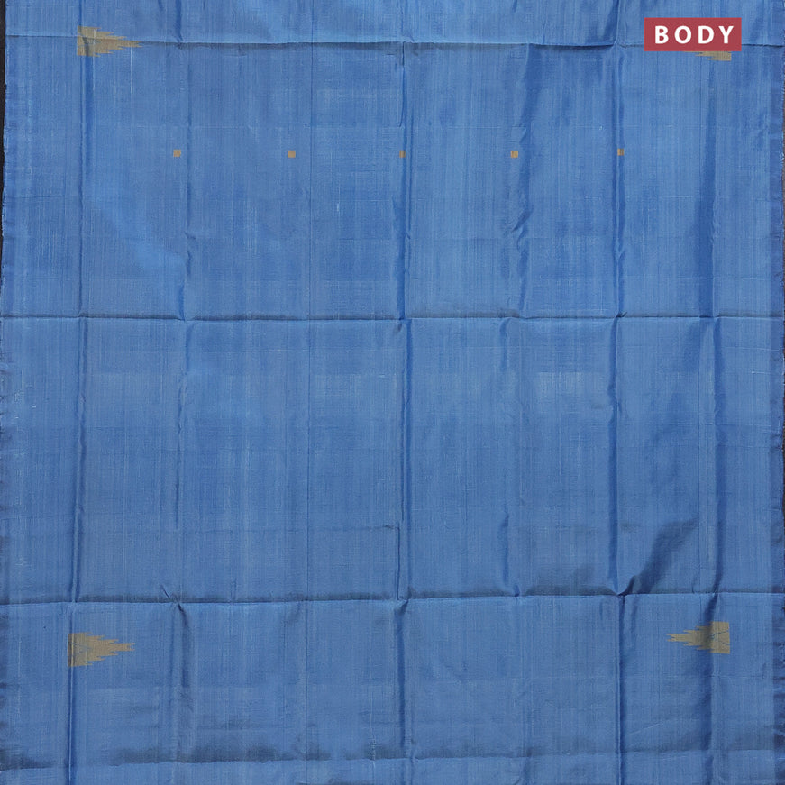 Banana pith saree light blue and deep jamun shade with thread woven buttas in borderless style