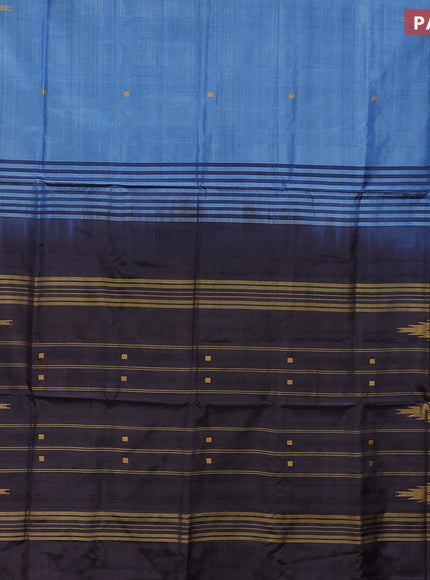 Banana pith saree light blue and deep jamun shade with thread woven buttas in borderless style