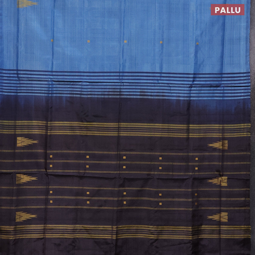 Banana pith saree light blue and deep jamun shade with thread woven buttas in borderless style