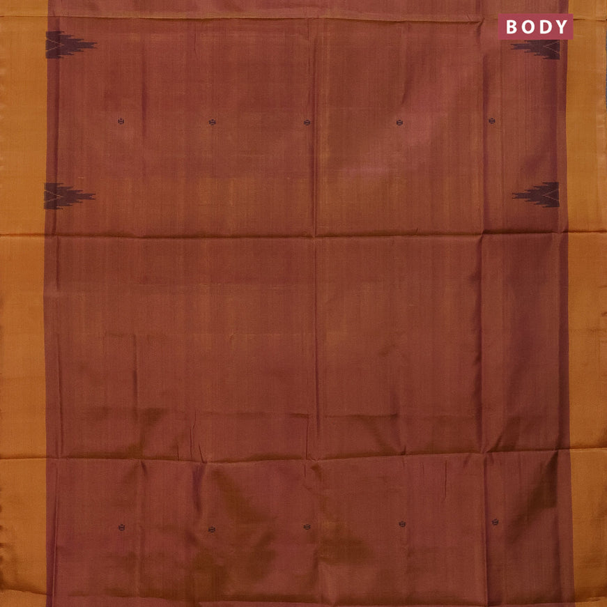 Banana pith saree dual shade of pinkish mustard and mustard yellow with thread woven buttas and contrast border