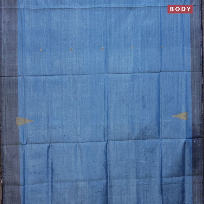 Banana pith saree light blue and dark navy blue with thread woven buttas and contrast border