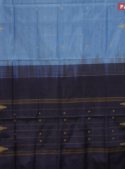 Banana pith saree light blue and dark navy blue with thread woven buttas and contrast border