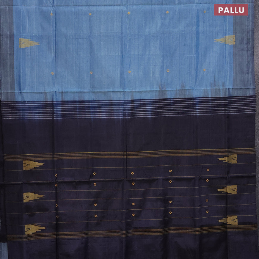 Banana pith saree light blue and dark navy blue with thread woven buttas and contrast border