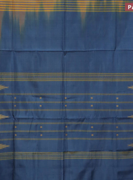 Banana pith saree dusl shade of mustard and blue shade with thread woven buttas in borderless style