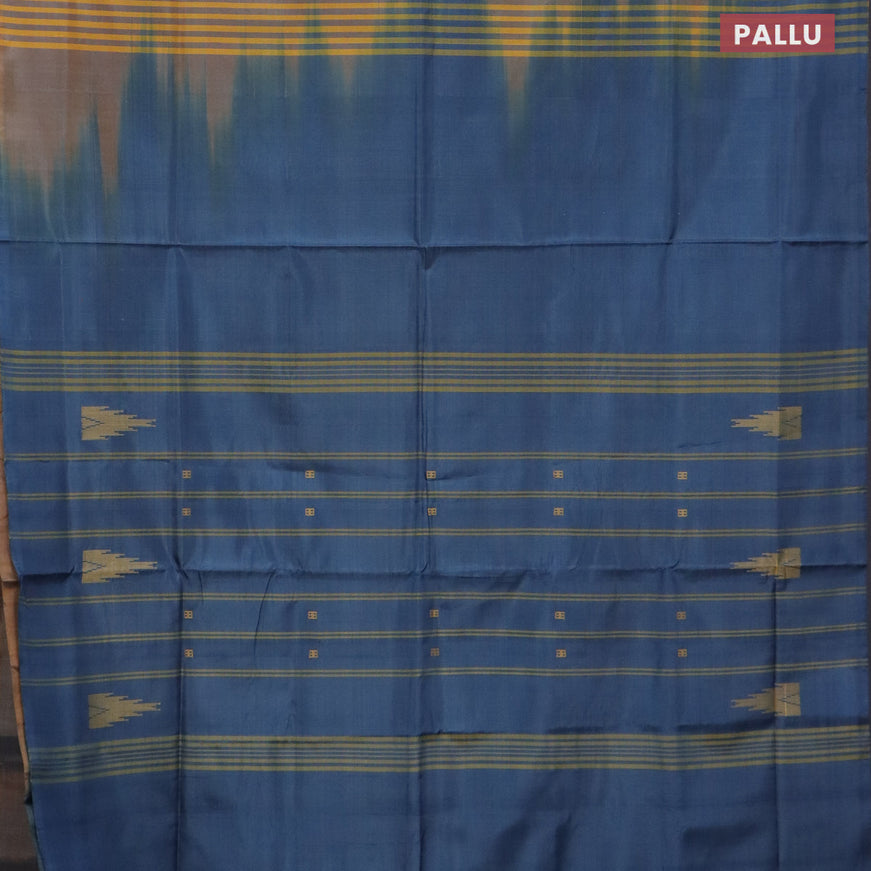 Banana pith saree dusl shade of mustard and blue shade with thread woven buttas in borderless style