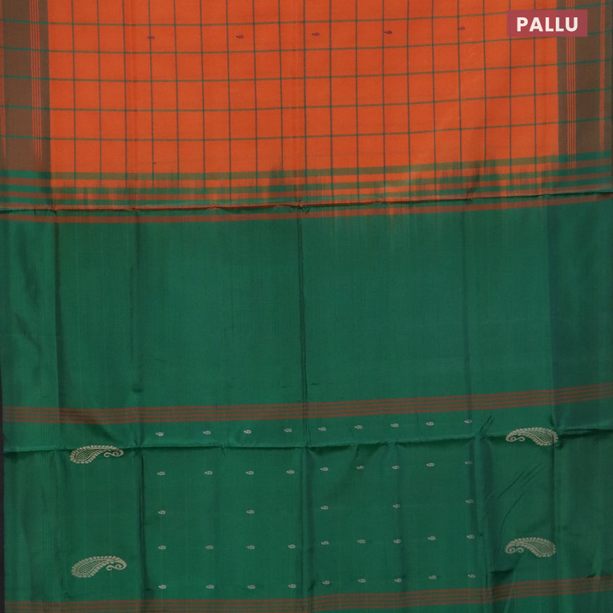 Banana pith saree orange and green with allover checks & buttas and contrast border