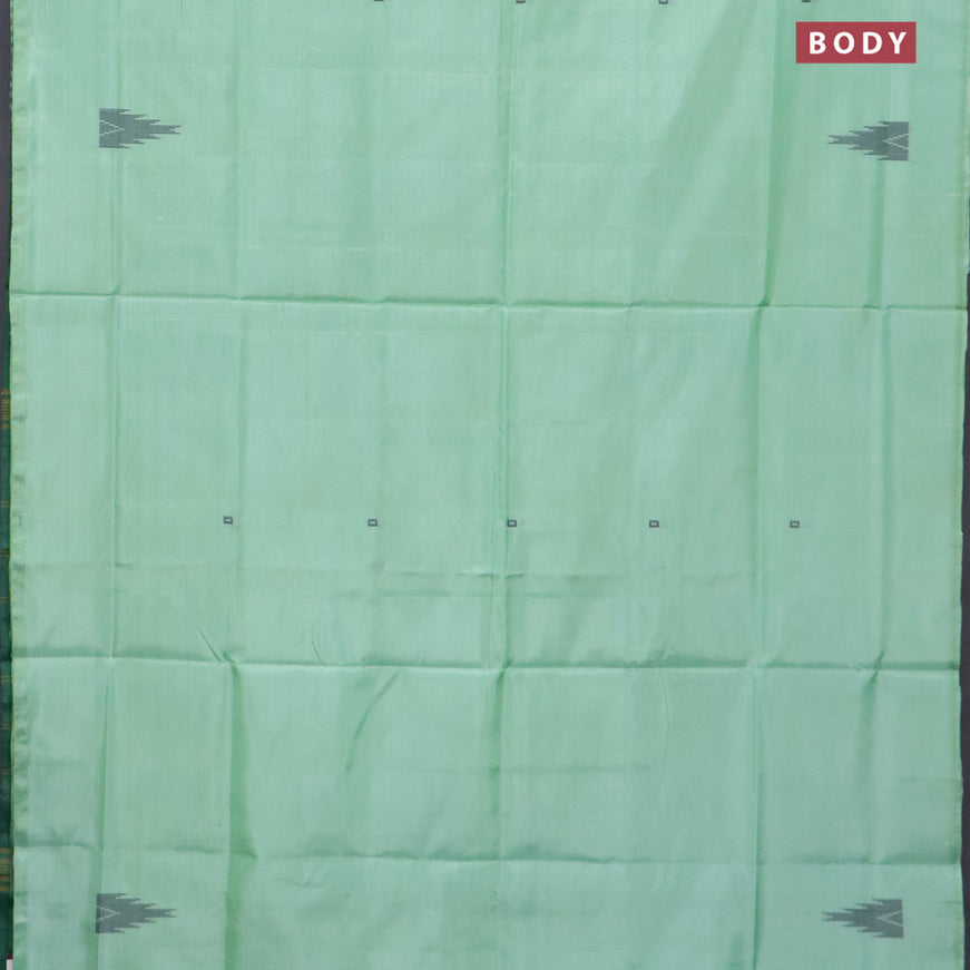 Banana pith saree pastel green and green with thread woven buttas in borderless style