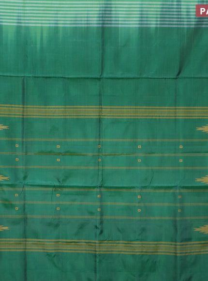 Banana pith saree pastel green and green with thread woven buttas in borderless style