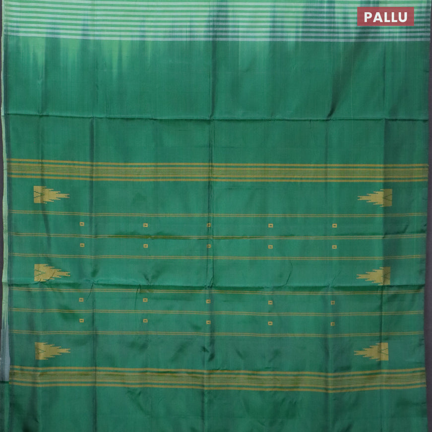 Banana pith saree pastel green and green with thread woven buttas in borderless style