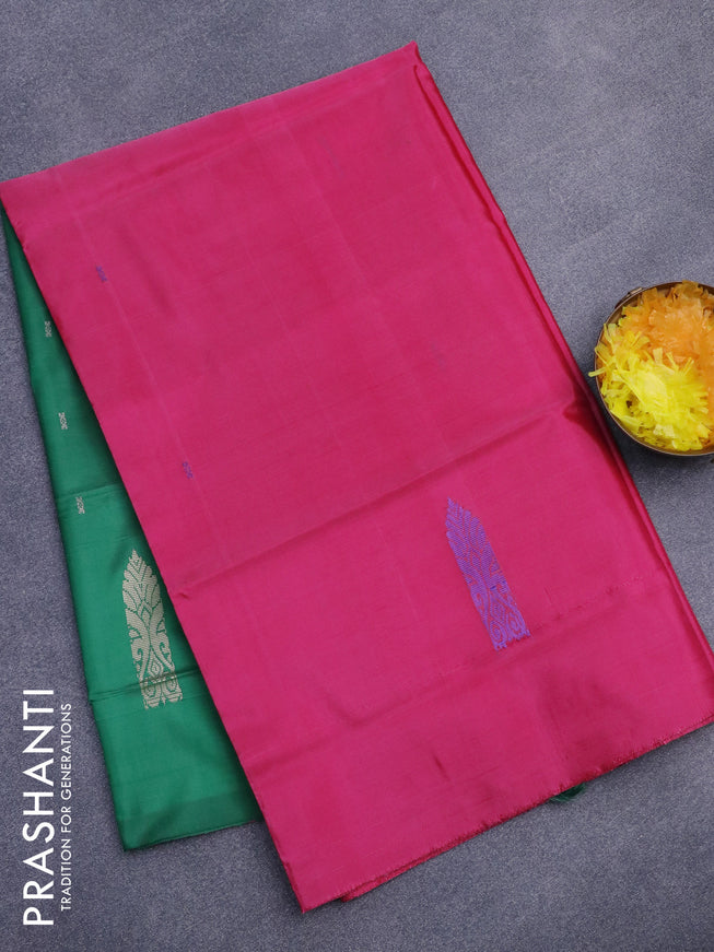 Banana pith saree pink and green with thread woven buttas in borderless style