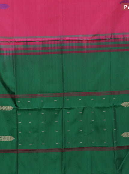 Banana pith saree pink and green with thread woven buttas in borderless style