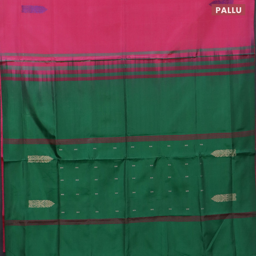 Banana pith saree pink and green with thread woven buttas in borderless style