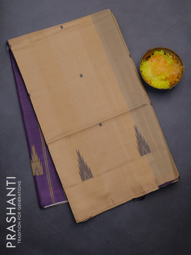 Banana pith saree sandal and wine shade with thread woven buttas in borderless style