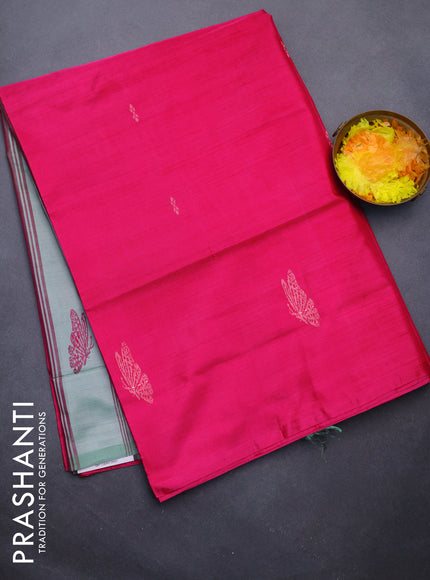 Banana pith saree pink and pastel green shade with thread woven buttas in borderless style