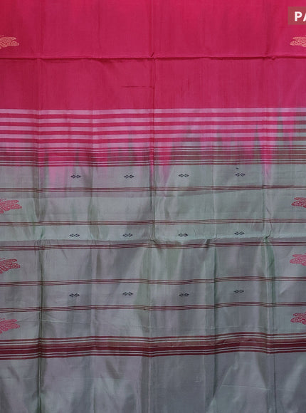 Banana pith saree pink and pastel green shade with thread woven buttas in borderless style