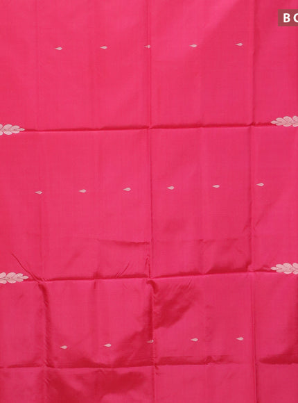 Banana pith saree pink and dark mustard with thread woven buttas in borderless style