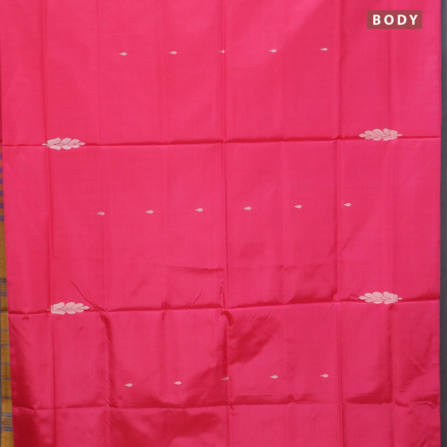 Banana pith saree pink and dark mustard with thread woven buttas in borderless style