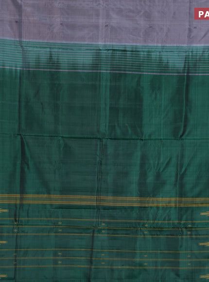 Banana pith saree grey and dark green with allover checks & buttas in borderless style