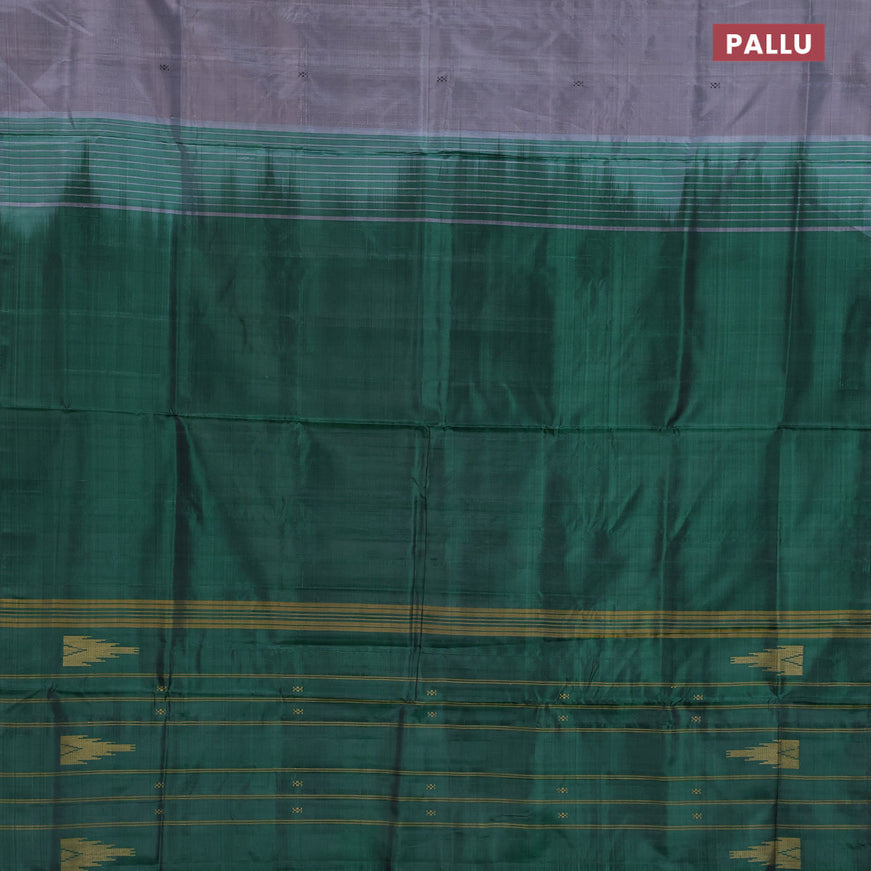 Banana pith saree grey and dark green with allover checks & buttas in borderless style