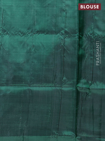 Banana pith saree grey and dark green with allover checks & buttas in borderless style