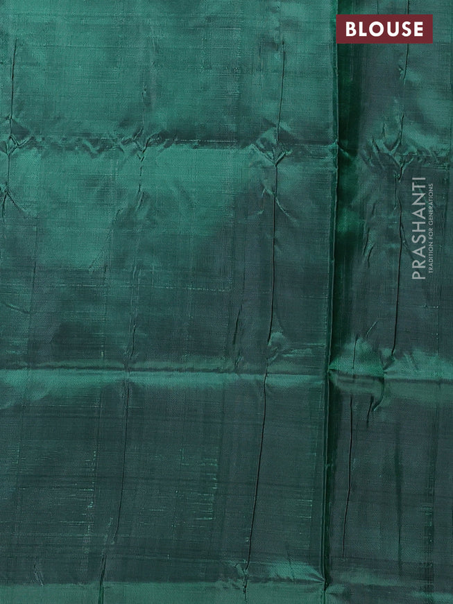 Banana pith saree grey and dark green with allover checks & buttas in borderless style