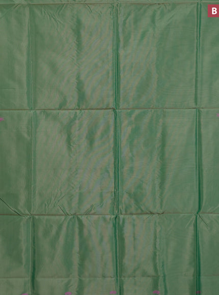 Banana pith saree green shade and green with thread woven buttas in borderless style