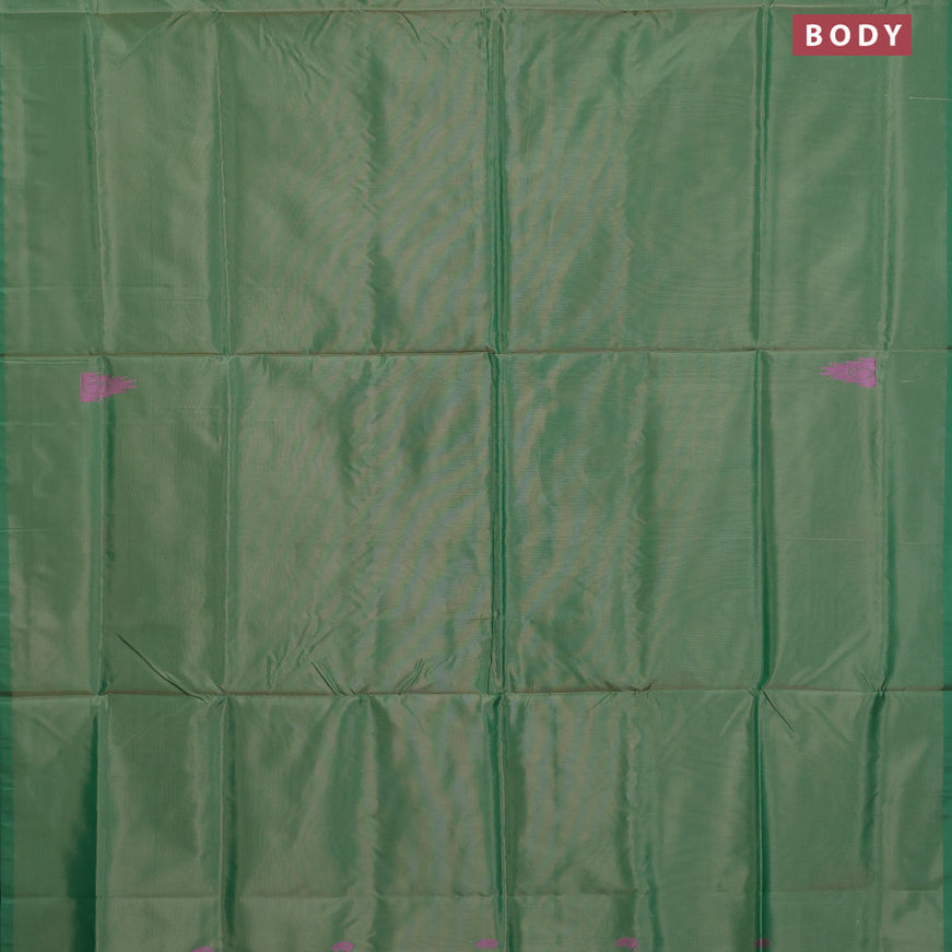 Banana pith saree green shade and green with thread woven buttas in borderless style