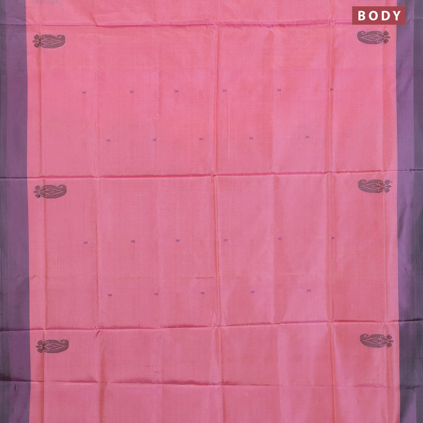 Banana pith saree dual shade of light pink and green with thread woven buttas and contrast border