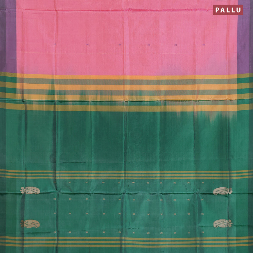 Banana pith saree dual shade of light pink and green with thread woven buttas and contrast border