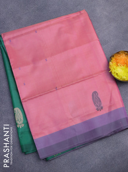 Banana pith saree light pink and green with thread woven buttas and contrast border