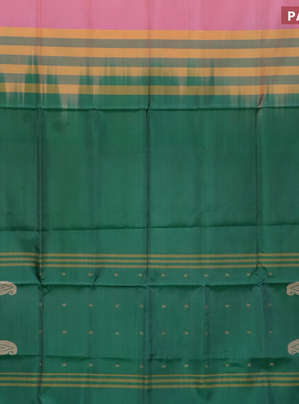 Banana pith saree light pink and green with thread woven buttas and contrast border