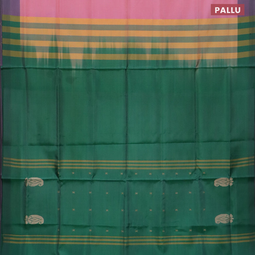 Banana pith saree light pink and green with thread woven buttas and contrast border