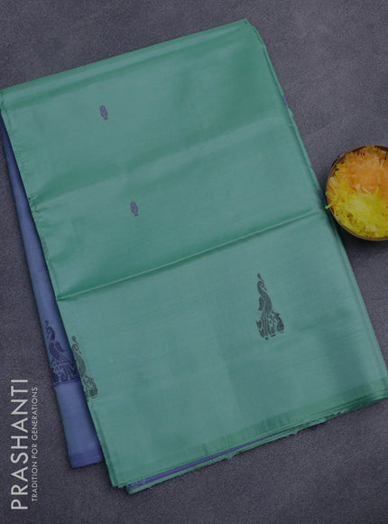 Banana pith saree teal blue shade and lavender shade with thread woven buttas in borderless style