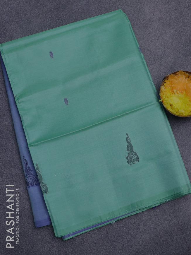 Banana pith saree teal blue shade and lavender shade with thread woven buttas in borderless style