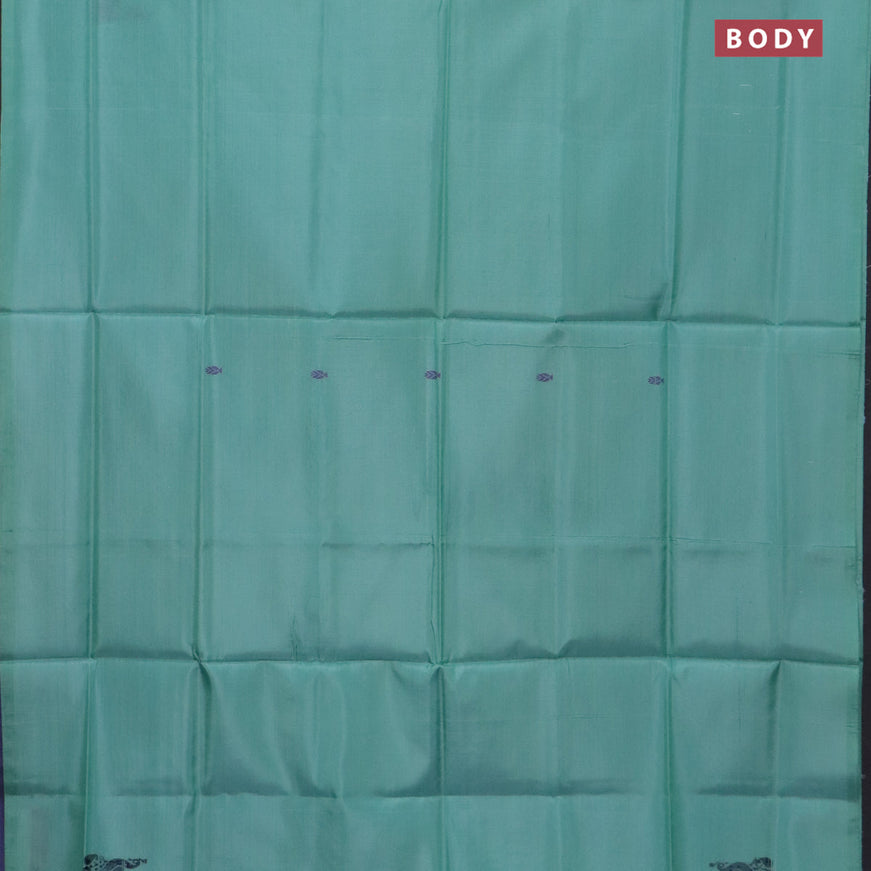 Banana pith saree teal blue shade and lavender shade with thread woven buttas in borderless style