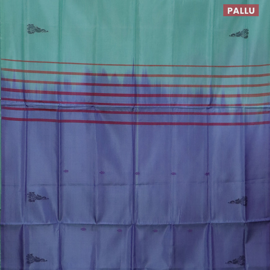 Banana pith saree teal blue shade and lavender shade with thread woven buttas in borderless style