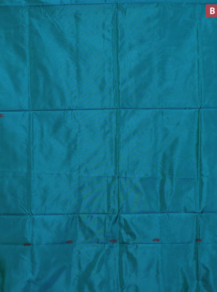 Banana pith saree teal green and green shade with thread woven buttas in borderless style