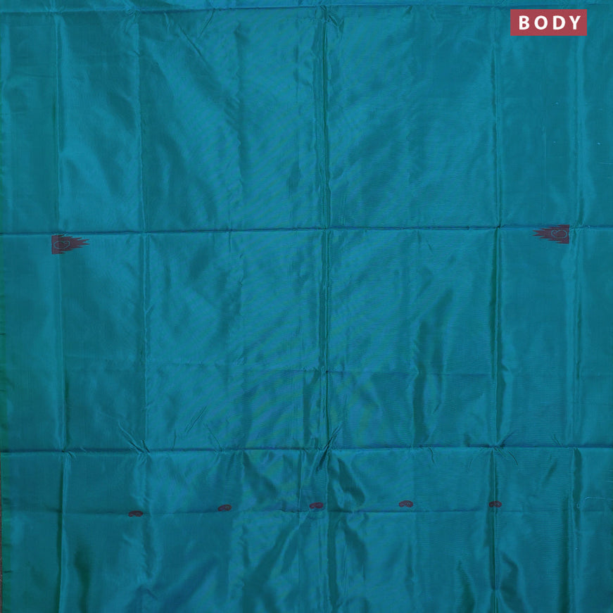 Banana pith saree teal green and green shade with thread woven buttas in borderless style