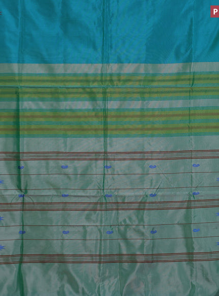 Banana pith saree teal green and green shade with thread woven buttas in borderless style