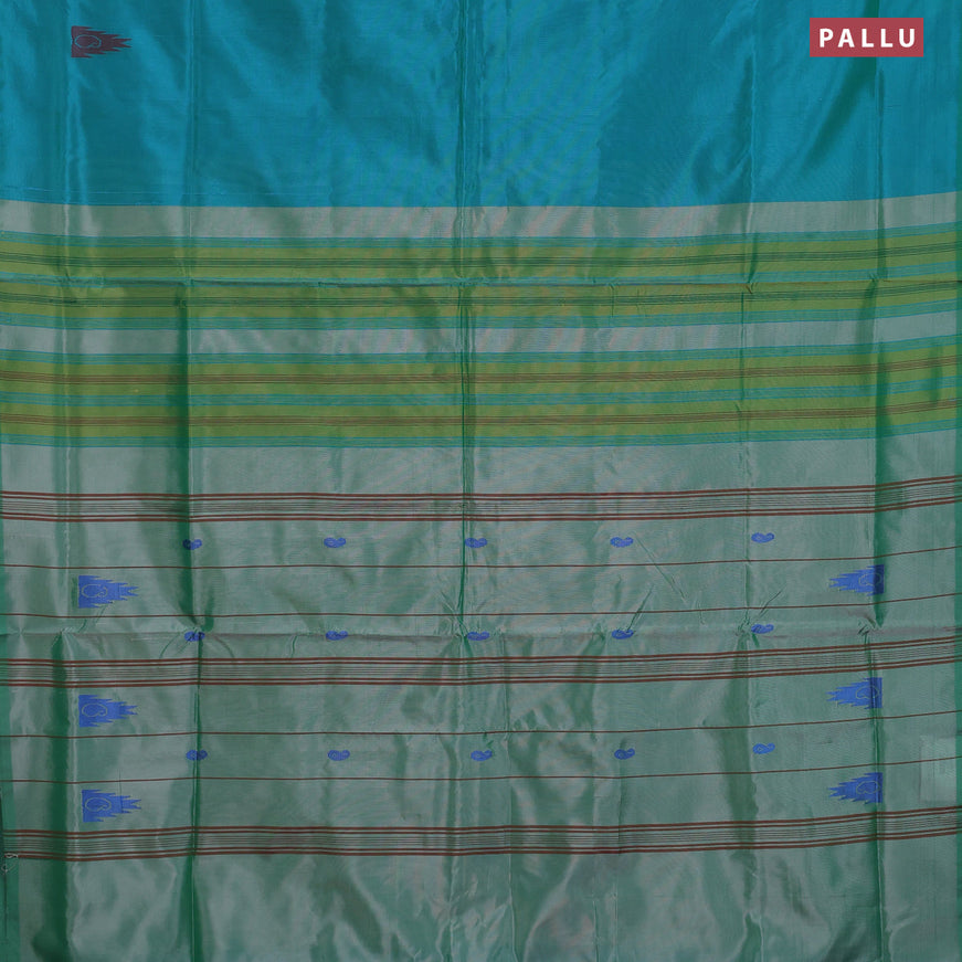 Banana pith saree teal green and green shade with thread woven buttas in borderless style