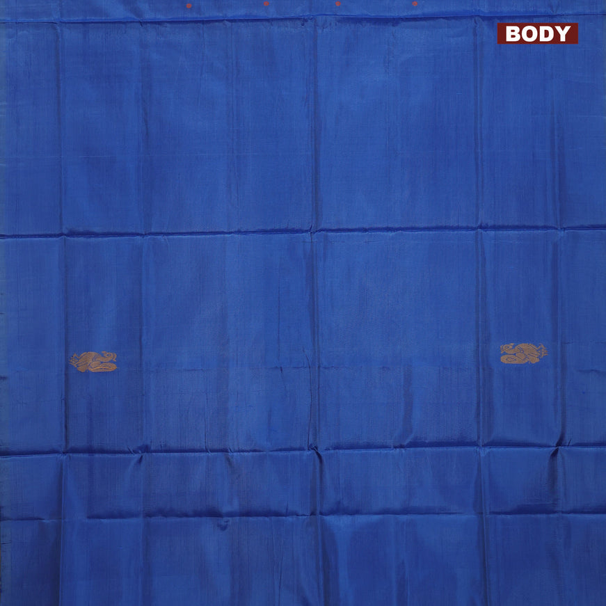 Banana pith saree blue and sandal with thread woven buttas in borderless style