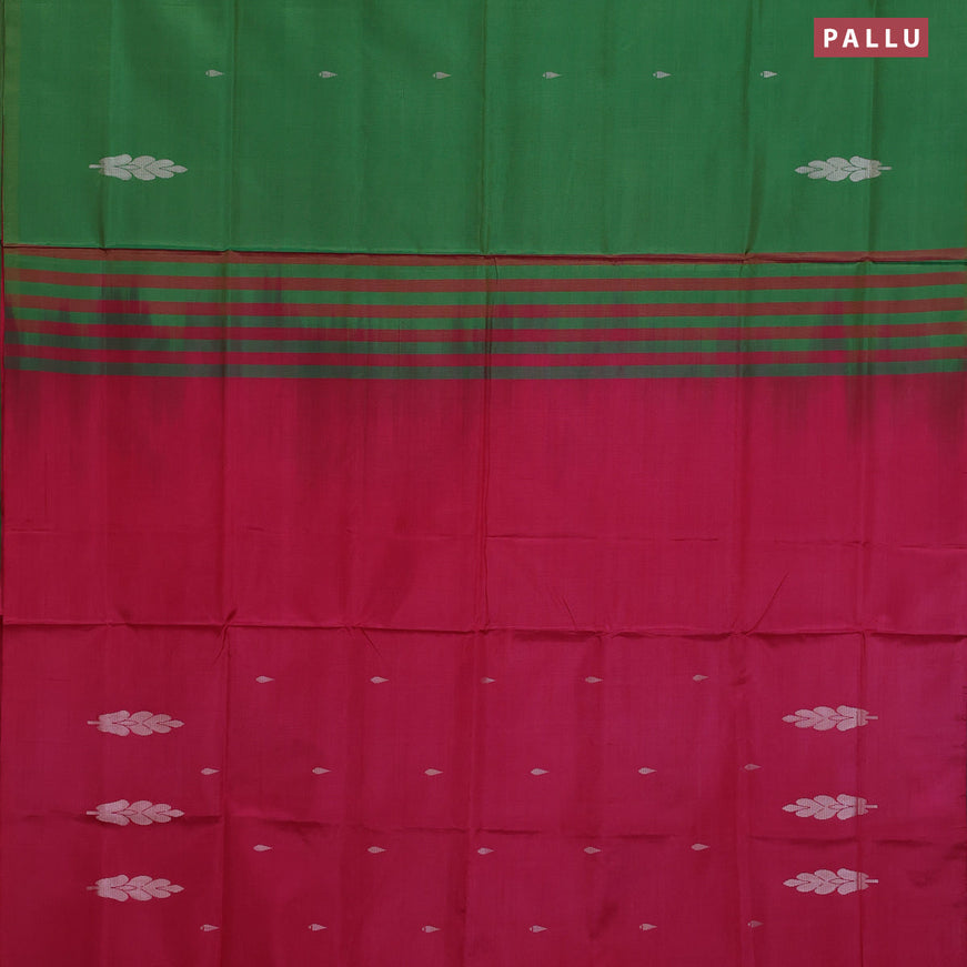 Banana pith saree green and pink with thread woven buttas in borderless style