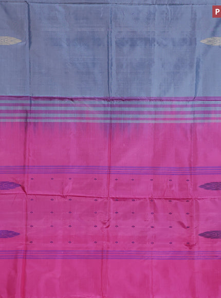 Banana pith saree grey and candy pink with thread woven buttas in borderless style